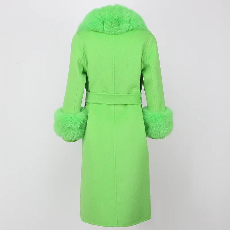 OFTBUY Winter Jacket Women Long Natural Wool Blends Cashmere Real Fur Coat Double Breasted Belt Warm Streetwear New Fashion