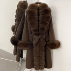 OFTBUY Long Big Fox Fur Pinnacle 100% Wool Coat Female New Autumn Winter Clothes Women Belt Natural Fur Collar Woolen Jacket
