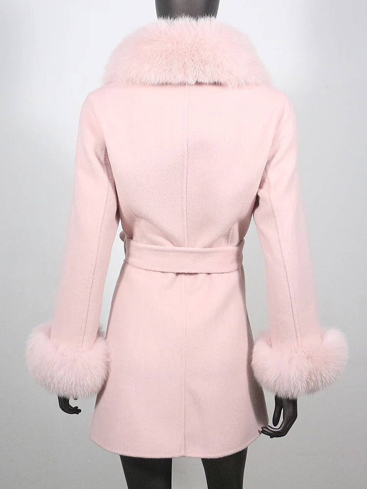 OFTBUY Double-sided Wool Coat Female New Autumn Winter Real Fox Fur Clothes Women Detachable Fur Cuffs Woolen Cashmere Jacket
