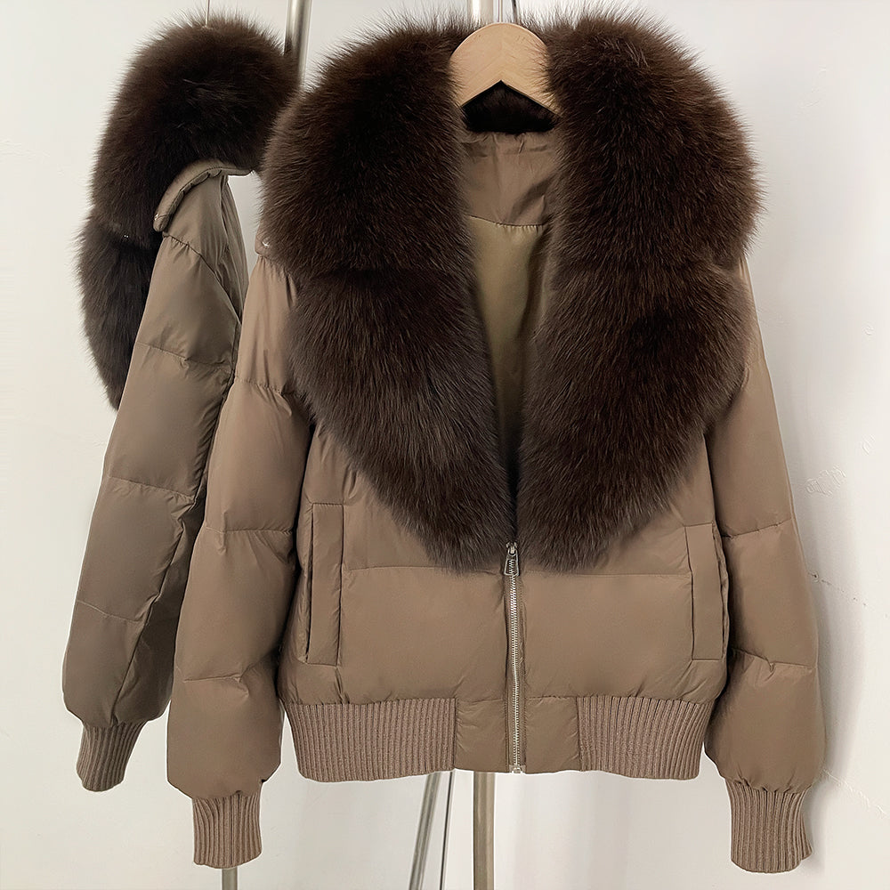 OFTBUY Zipper Luxury Warm Winter New Women's Puffer Jacket with Real Fox Fur Collar Fashion Outerwear Duck Down Coat Female
