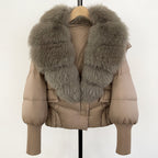OFTBUY Big Natural Fox Fur Coat Women New Winter 90% White Duck Down Jacket Female Short Puffer Feather Coats Parkas