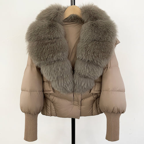 OFTBUY Big Natural Fox Fur Coat Women New Winter 90% White Duck Down Jacket Female Short Puffer Feather Coats Parkas