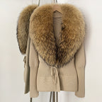 OFTBUY Luxury 100% Cotton Jacket with Real Fox Fur Collar New Autumn Winter Knit Cardigan Women Slim Warm Sweater Outerwear Lady