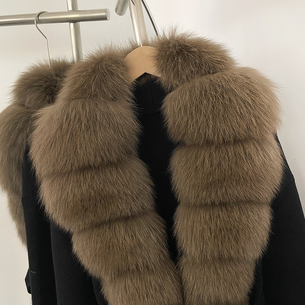 OFTBUY New Spring Autumn Clothing Women Fashion Real Fox Fur Kint Cardigan Female Belt Luxury Loose Fur Cuffs Sweater Jacket