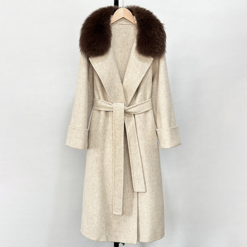 OFTBUY New Autumn Winter Long Clothing Women Natural Fur Woolen Jaket Female Fashion Warm Wool Coat with Real Fox Fur Collar