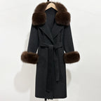 OFTBUY Belted Warm Winter Elegant Fashion Outerwear New Women's Double-Faced Wool Coat with Real Fox Fur Collar and Cuffs