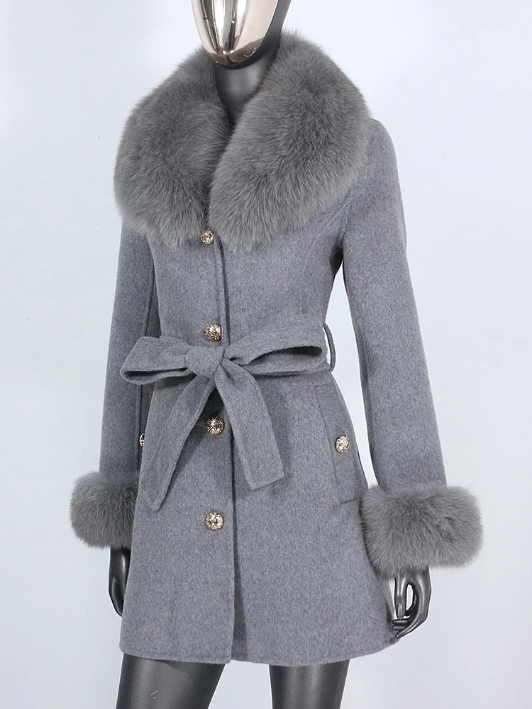 OFTBUY Double-sided Wool Coat Female New Autumn Winter Real Fox Fur Clothes Women Detachable Fur Cuffs Woolen Cashmere Jacket