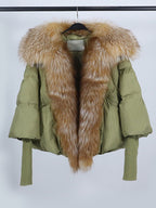 OFTUBY White Duck Down Jacket Winter Women Warm Loose Coat Natural Real Fox Fur Collar Thick Luxury Outerwear New Fashion