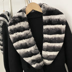 OFTBUY Drawstring Waist Slim Fit Jacket Warm Winter Outerwear New Women's 100% Cotton Knit Cardigan with Striped Rex Rabbit Fur