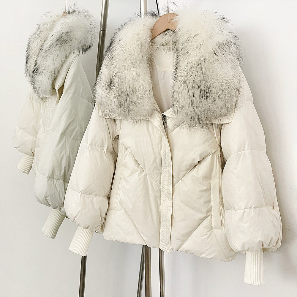 OFTBUY New Winter Loose Top Clothing Women Fashion Oversize Real Fox Fur Collar Duck Down Coat Female Natural Fur Puffer Jacket