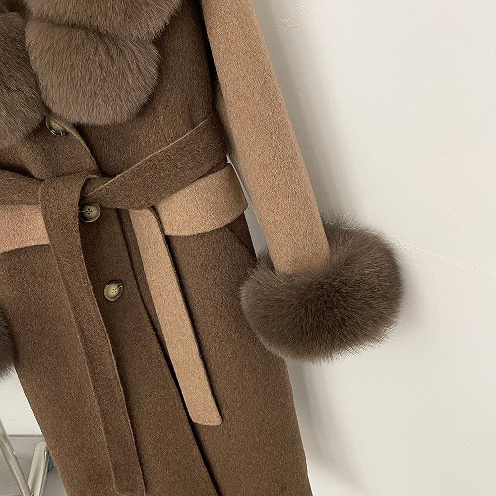 OFTBUY Patchwork Double-faced Cashmere Wool Jacket Real Fox Fur Collar Woolen Coat Female New Fashion Fur Winter Clothes Women