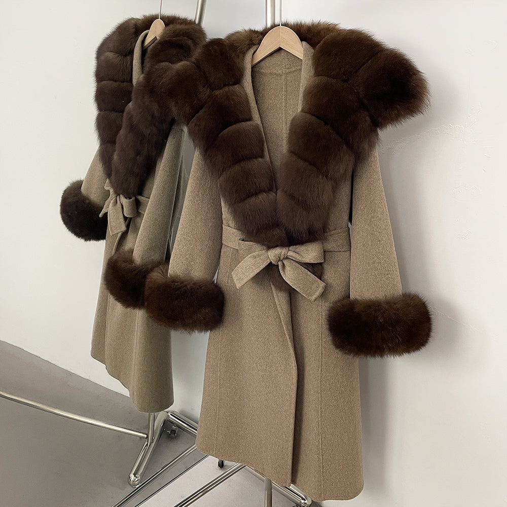 OFTBUY New Autumn Winter Warm Woolen Clothes Women Long Sleeves Cashmere Woolen Jacket Luxury Real Fox Fur 100% Wool Coat Female