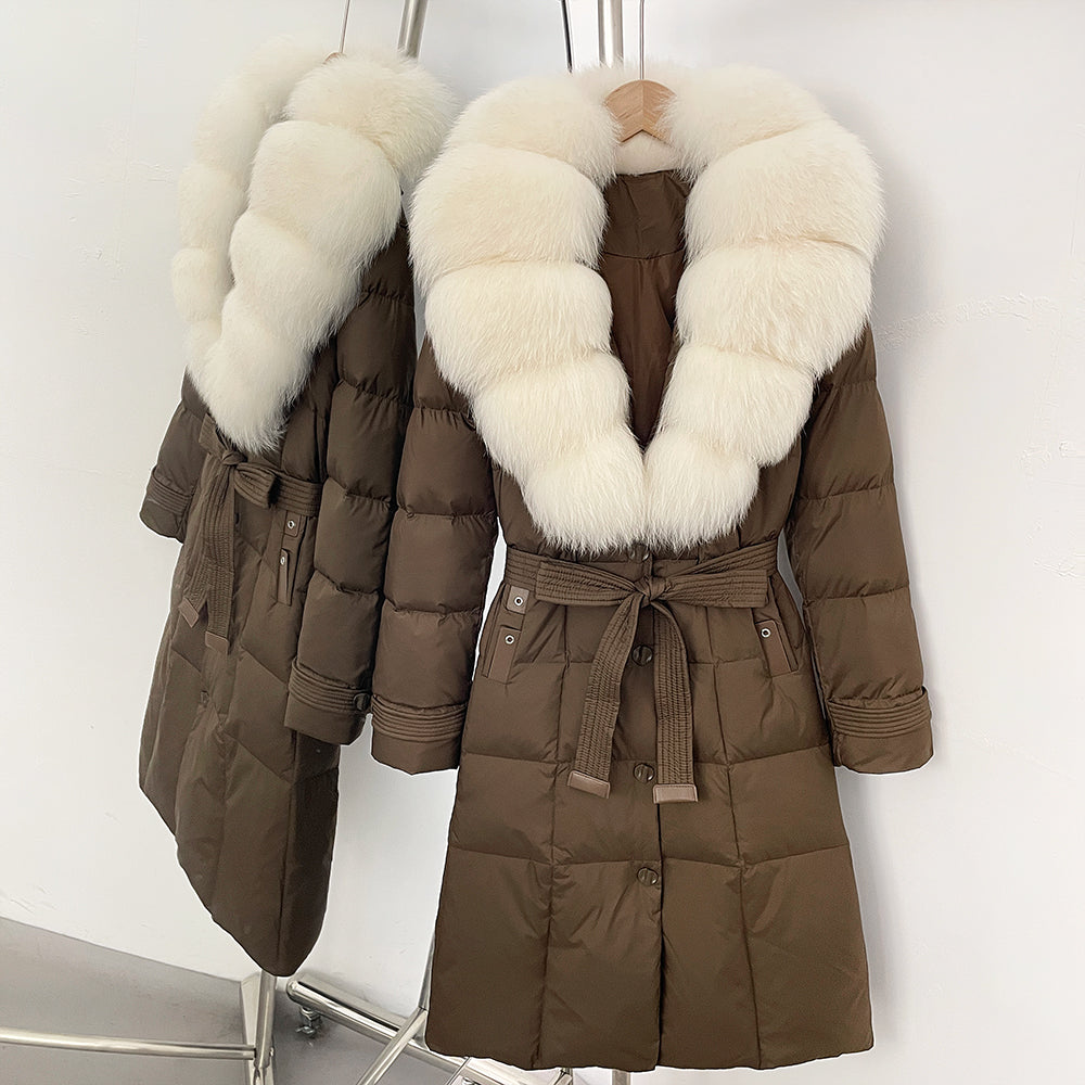 OFTBUY Thickened Warm Duck Down Coat Female Luxury Long Belt New Winter Natural Fox Fur Clothes Women Silm Puffer Jacket Outwear