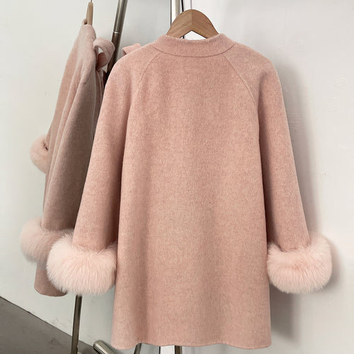 OFTBUY Bow Wool Jacket Mid-length Round Neck 100% Wool Coat Female New Autumn Winter Double-breasted Real Fox Fur Woolen Clothes