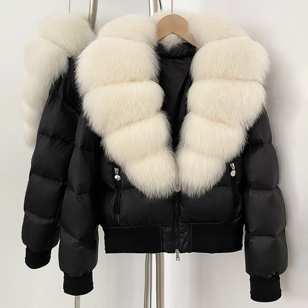 OFTBUY Real Fox Fur Collar Puffer Jacket Female New Winter Top Fluffy Clothing Thick Warm Natural Fur White Duck Down Coat Women