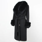 OFTBUY Winter Jacket Women Long Natural Wool Blends Cashmere Real Fur Coat Double Breasted Belt Warm Streetwear New Fashion