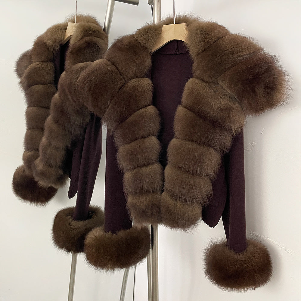 OFTBUY New Autumn Winter Knit Clothing Female Women's Short Cardigan with Big Real Fox Fur Collar Natural Fur Warm Sweater Lady