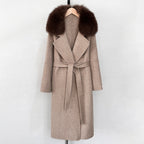 OFTBUY New Autumn Winter Long Clothing Women Fashion Warm Wool Coat with Real Fox Fur Collar Belt Elegant Woolen Jcacket Female