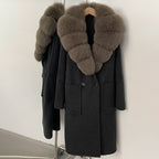 OFTBUY Double Breasted Pockets Long Luxury Warm Winter Outerwear New Women's Double-Faced Wool Coat with Real Fox Fur Collar