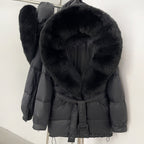 OFTBUY Thick Warm Mid-Long Puffer Coat Real Fox Fur Collar White Duck Down Coat Female Loose Warm Hooded Parkas With Belt