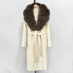 OFTBUY New Autumn Winter Top Clothes Female Long Big Real Fox Fur Collar Woolen Jacket Women Fashion Warm Cashmere Wool Coat