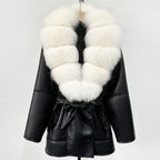 OFTBUY Large Natural Fox Fur Coat New Women Thick Warm Retro Faux Lamb Fur Jacket Belt Winter Female Parkas Outwear