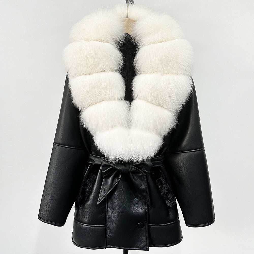 OFTBUY Large Natural Fox Fur Coat New Women Thick Warm Retro Faux Lamb Fur Jacket Belt Winter Female Parkas Outwear