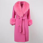 OFTBUY Winter Jacket Women Long Natural Wool Blends Cashmere Real Fur Coat Double Breasted Belt Warm Streetwear New Fashion