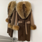 OFTBUY Patchwork Double-faced Cashmere Wool Jacket Real Fox Fur Collar Woolen Coat Female New Fashion Fur Winter Clothes Women
