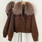 OFTBUY Short 100% Wool Coat Fahsion New Autumn Winter Real Fox Fur Top Clothes Women Natural Fur Cashmere Woolen Jacket Female