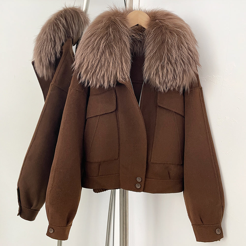 OFTBUY Short 100% Wool Coat Fahsion New Autumn Winter Real Fox Fur Top Clothes Women Natural Fur Cashmere Woolen Jacket Female