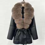 OFTBUY Large Natural Fox Fur Coat New Women Thick Warm Retro Faux Lamb Fur Jacket Belt Winter Female Parkas Outwear