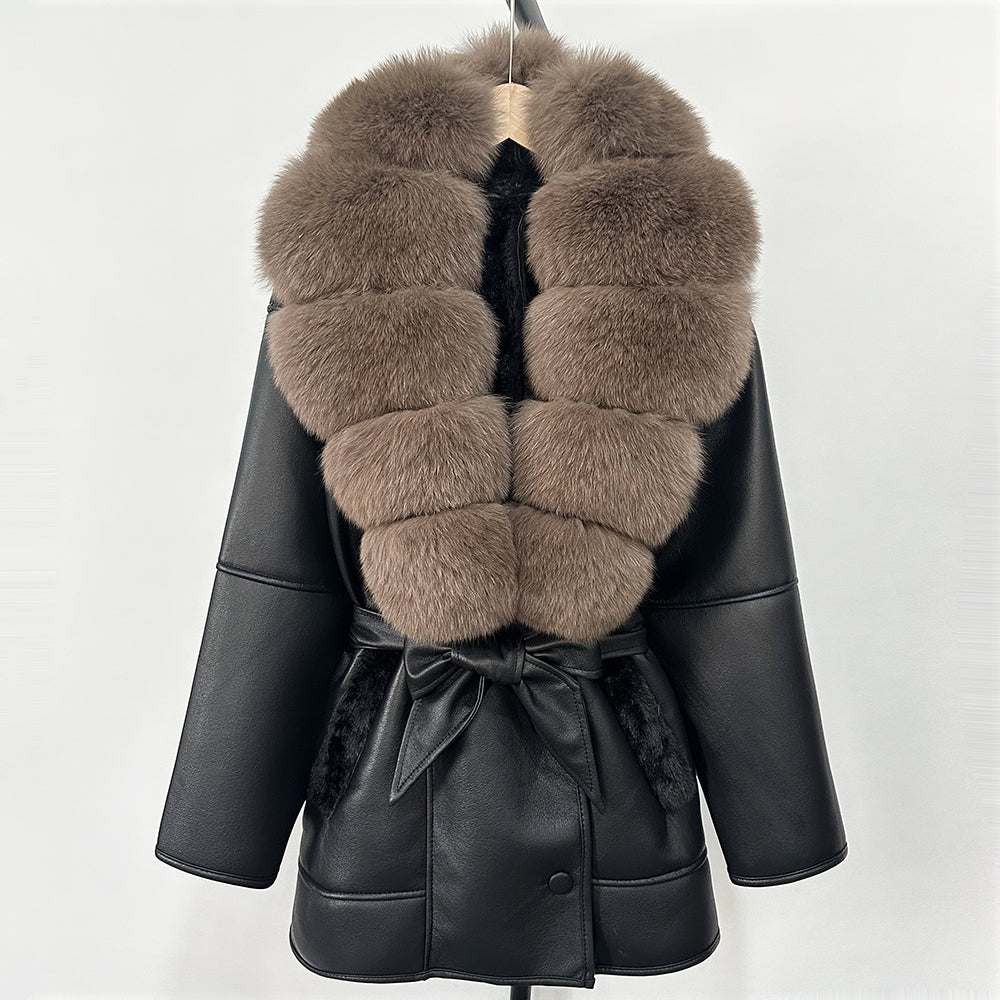 OFTBUY Large Natural Fox Fur Coat New Women Thick Warm Retro Faux Lamb Fur Jacket Belt Winter Female Parkas Outwear