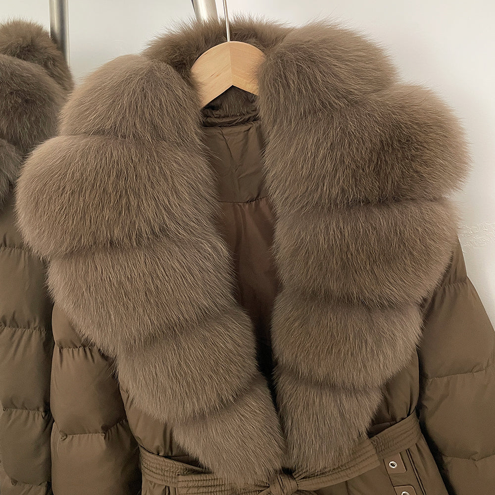 OFTBUY Thickened Warm Duck Down Coat Female Luxury Long Belt New Winter Natural Fox Fur Clothes Women Silm Puffer Jacket Outwear