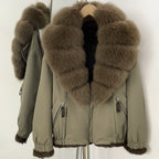 OFTBUY Luxury Real Fox Fur Collar Parka - Premium Real Rabbit Fur Lined Bomber Jacket for Extreme Cold