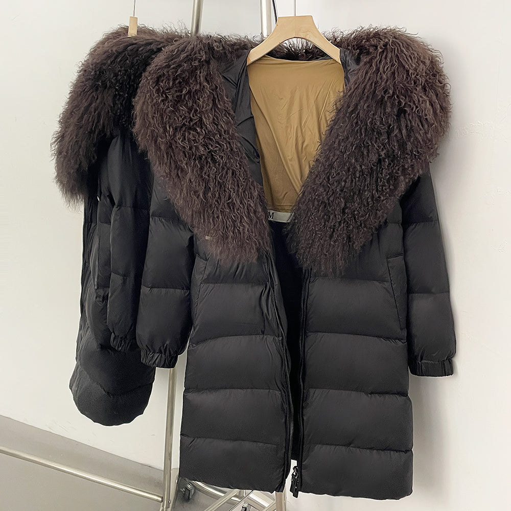 OFTBUY Warm Long Puffer Jacket Female New Winter Clothes Women Fashion Luxury Duck Down Coat with Real Mongolia Sheep Fur Collar