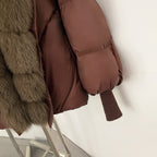 OFTBUY Luxury Cropped Down Puffer with Colossal Real Fur Collar - Premium 90% Duck Down Winter Statement Coat