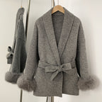 OFTBUY High End Double-sided Wool Strapping Real Wool Fur Coat Women's Removable Cuffs Fox Fur Temperament Cashmere Short Jacket