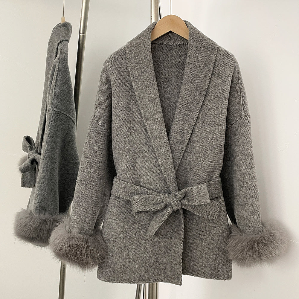 OFTBUY High End Double-sided Wool Strapping Real Wool Fur Coat Women's Removable Cuffs Fox Fur Temperament Cashmere Short Jacket