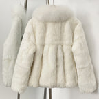 OFTBUY Natural Rabbit Fur Coat Female New Thickened Warm Top Clothing Women Fashion Fluffy Real Fox Fur Collar Jacket Lady