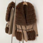 OFTBUY Fur Pockets Winter Luxury Outerwear Woolen Jacket Female New Women's Double Face Wool Coat with Large Real Fox Fur Collar
