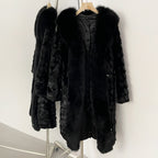 OFTBUY New Winter Natural Fox Fur Clothing Women Long Thickened Warm Real Mink Fur Coat Female Black Long Sleeves Outerwear