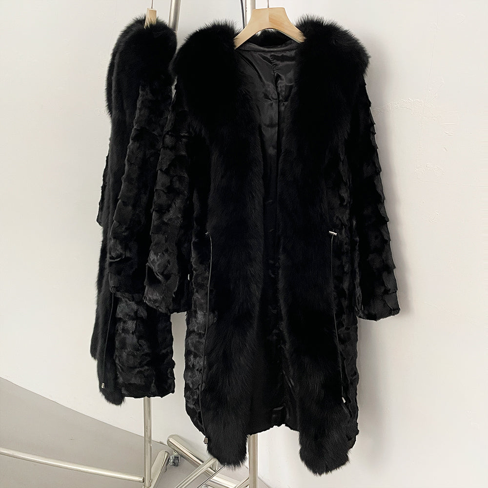OFTBUY New Winter Natural Fox Fur Clothing Women Long Thickened Warm Real Mink Fur Coat Female Black Long Sleeves Outerwear