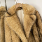 OFTBUY Luxury Long-Line Notch Lapel Faux Fur Coat - Elegant Winter Vegan Fur Overcoat