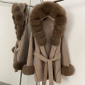 OFTBUY Real Fox Fur Wool Coat Hooded Natural Fur Collar and Cuffs New Autumn Winter Clothes Women Cashmere Woolen Jacket Lady