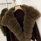 OFTBUY Women's Short Cardigan with Big Real Fox Fur Collar New Autumn Winter Knit Clothing Female Natural Fur Warm Sweater Lady