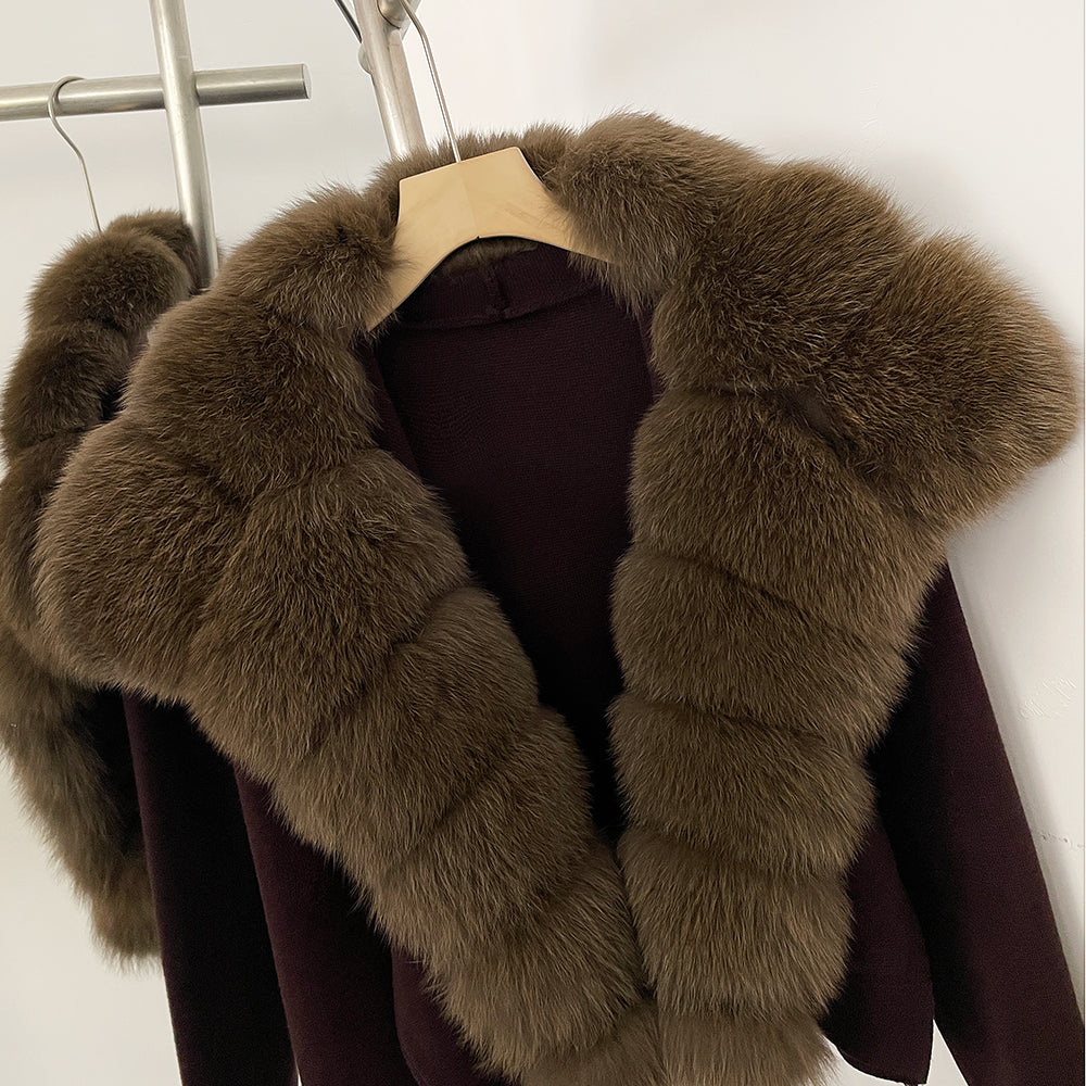 OFTBUY Women's Short Cardigan with Big Real Fox Fur Collar New Autumn Winter Knit Clothing Female Natural Fur Warm Sweater Lady