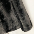 OFTBUY Luxury Stand Collar Faux Mink Fur Short Jacket - Minimal Open Front Vegan Fur Coat in Solid Black & Brown