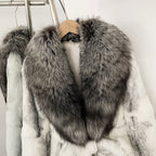 OFTBUY Fashion Thick Warm Real Rabbit Fur Coat Lady New Autumn Winter Top Clothes Women Long Sleeve Fox Fur Collar Fluffy Jacket