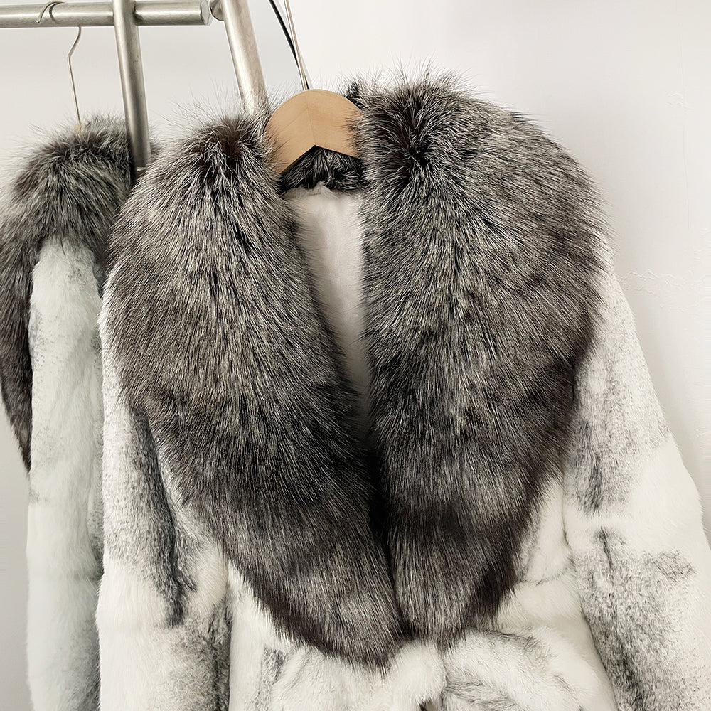 OFTBUY Fashion Thick Warm Real Rabbit Fur Coat Lady New Autumn Winter Top Clothes Women Long Sleeve Fox Fur Collar Fluffy Jacket